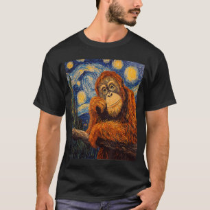 Funny Orangutan Monkey Van Gogh Style Starry Night T-Shirt