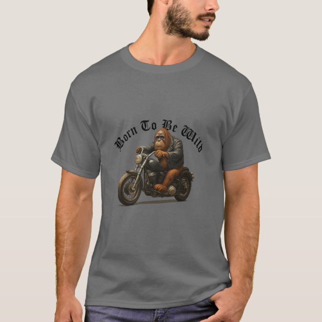 Funny Orangutan On A Motorcycle T-Shirt (Front)