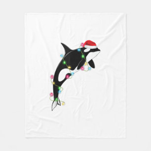 Funny Orca Killer Whale Santa Hat Christmas Sea An Fleece Blanket