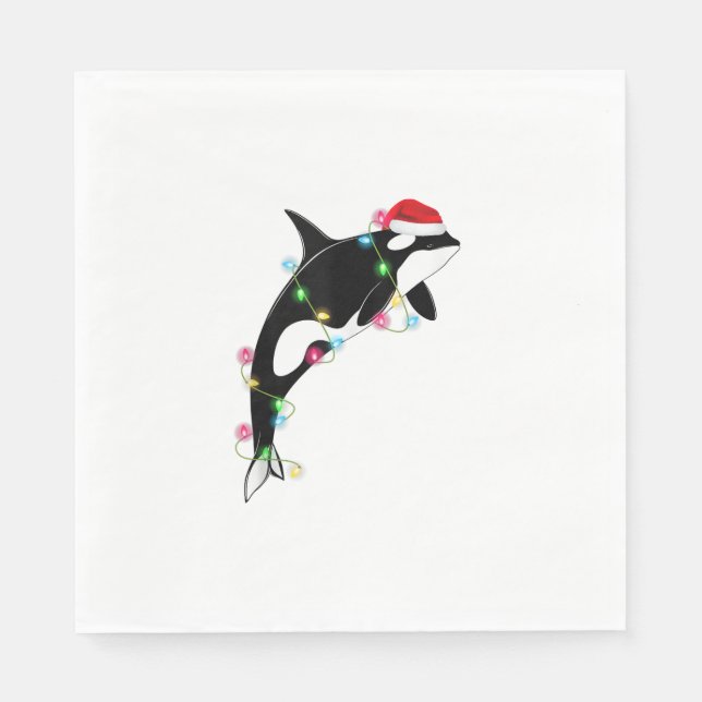 Funny Orca Killer Whale Santa Hat Christmas Sea An Napkin (Front)