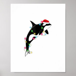 Funny Orca Killer Whale Santa Hat Christmas Sea An Poster