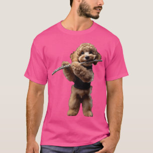 Funny Orchestra Musician Flautist Doodle Dog Playi T-Shirt