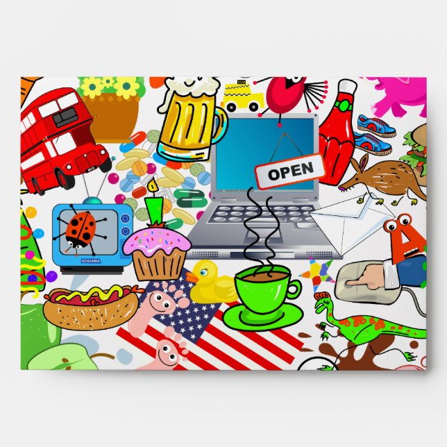 Funny Original & Cute Cartoon Montage Illustration Envelope (Front)