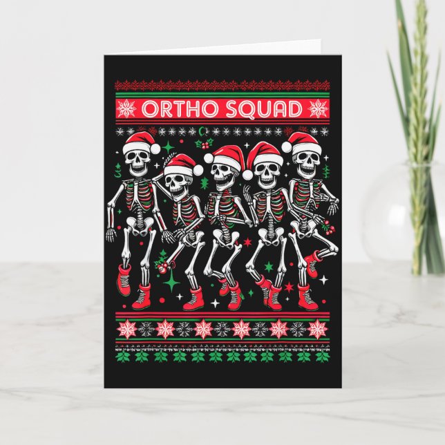 Funny Ortho Squad Christmas Three Santa Skeletons  Card (Front)