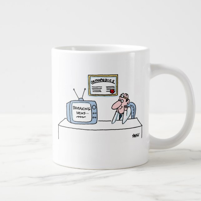 Funny Orthopaedist Cartoon TV Breaking News Large Coffee Mug (Right)