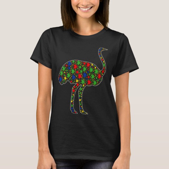 Funny Ostrich Animals Puzzle Pieces Autism Awarene T-Shirt (Front)