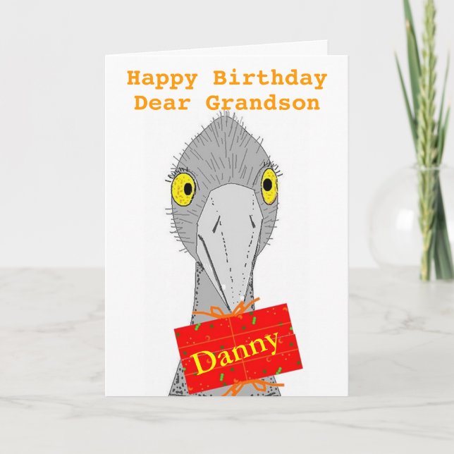 Funny Ostrich, any child, add name, Birthday Card (Front)