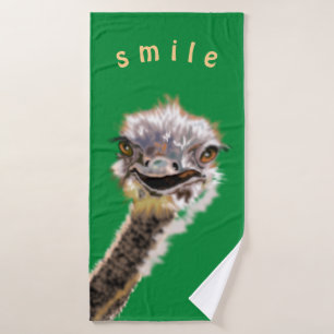Funny Ostrich Bath Towels Smile - Custom Text