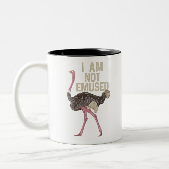 FUNNY OSTRICH BIRD: I Am Not Emused Two-Tone Coffee Mug (Left)