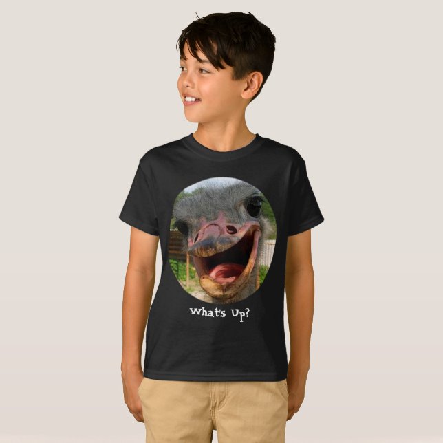 Funny Ostrich Bird Photo What's Up Kid's T-Shirt (Front Full)