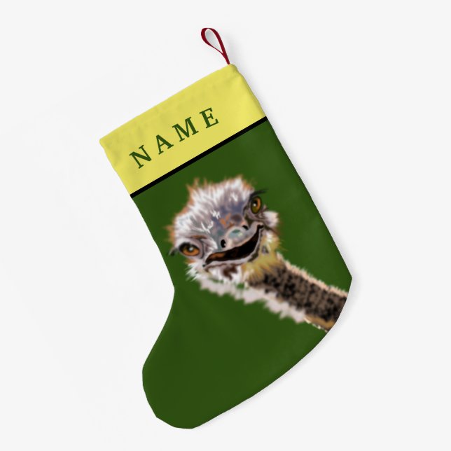 Funny Ostrich Christmas Stocking with Custom Name (Back (Hanging))