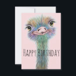 Funny Ostrich Customisable Birthday Card<br><div class="desc">Funny birthday card with colourful ostrich face illustration on light pink background is sure to make just about anyone smile.  "Happy Birthday" text can be left as-is or customised with your personalised message</div>