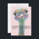 Funny Ostrich Customisable Birthday Card<br><div class="desc">Funny birthday card with colourful ostrich face illustration on light pink background is sure to make just about anyone smile.  "Happy Birthday" text can be left as-is or customised with your personalised message</div>