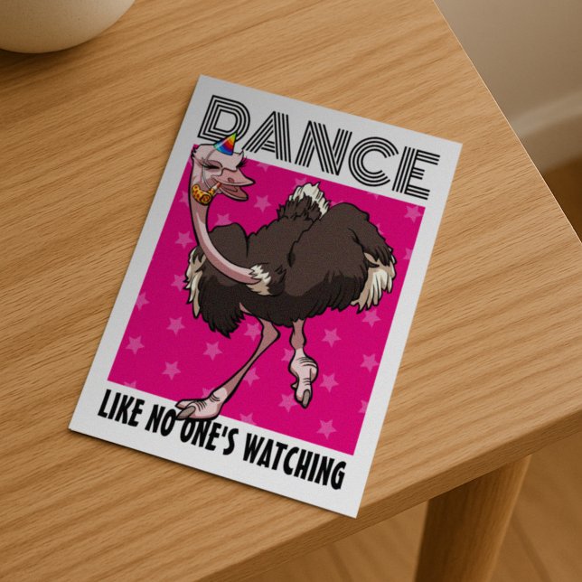 Funny Ostrich Dance Like No One's Watching Cartoon Postcard (Creator Uploaded)