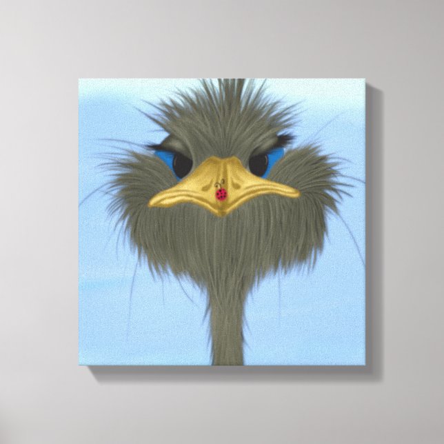 Funny Ostrich George And The Cute Ladybug Canvas Print (Front)