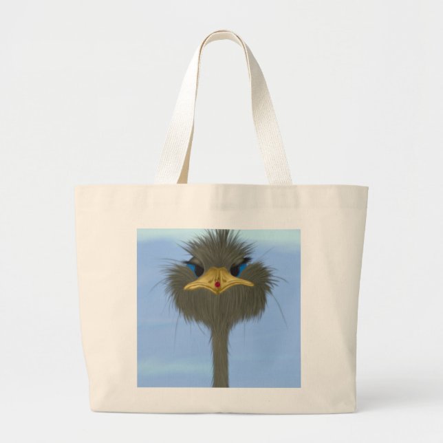 Funny Ostrich George And The Cute Ladybug Large Tote Bag (Front)