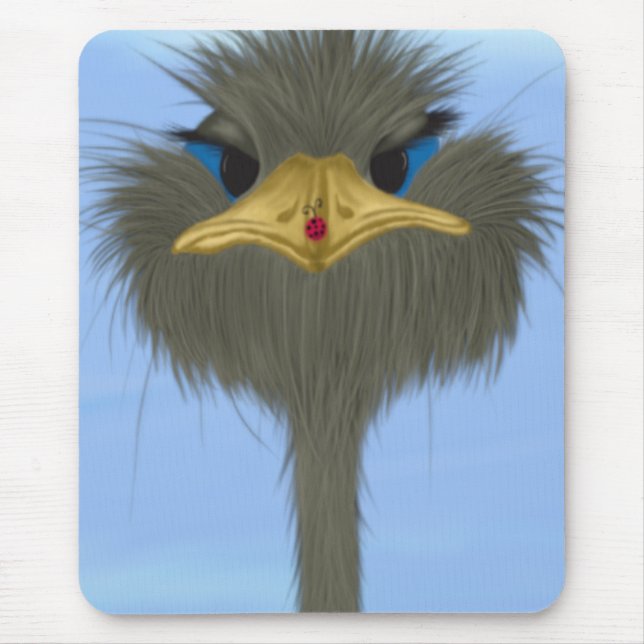 Funny Ostrich George And The Cute Ladybug Mouse Mat (Front)