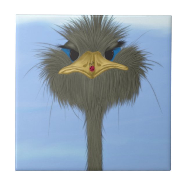 Funny Ostrich George And The Cute Ladybug Tile (Front)