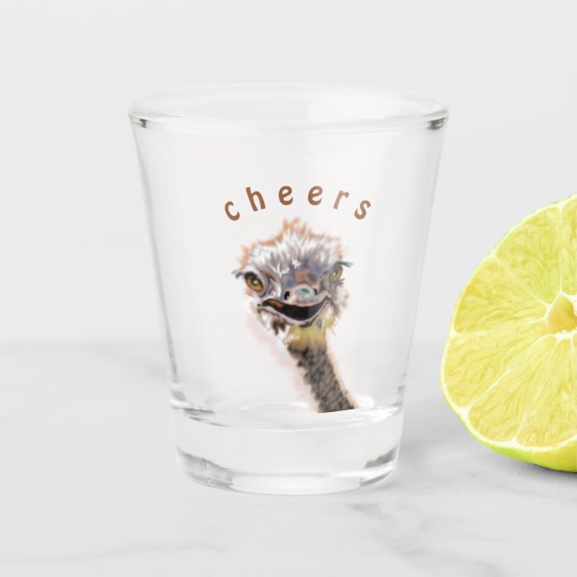Funny Ostrich Shot Glass - Cheers (Front)