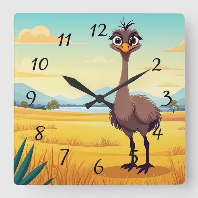 Funny Ostrich Square Wall Clock (Front)
