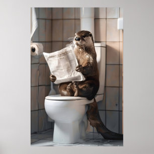 Funny Otter Bathroom Print, Toilet Newspaper Poster