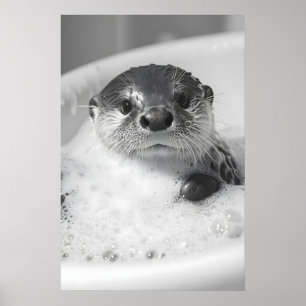 Funny Otter Bubble Bath Print, Bathroom Wall Art
