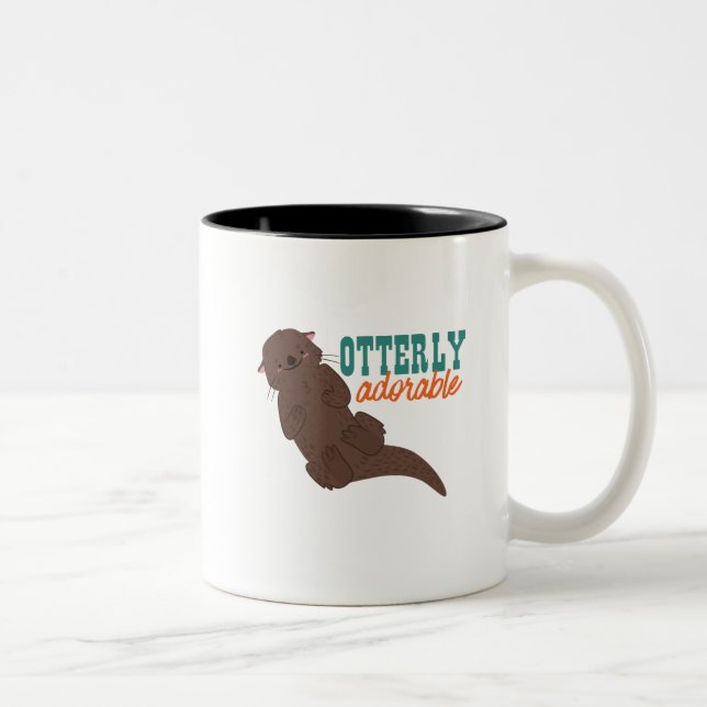 Funny Otter Cartoon Animal Otterly Adorable Two-Tone Coffee Mug (Right)