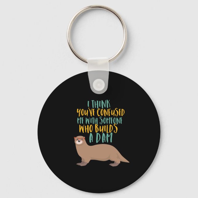Funny Otter Cartoon Confused with Dam Beaver Key Ring (Front)
