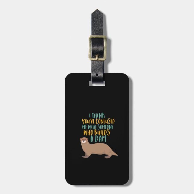 Funny Otter Cartoon Confused with Dam Beaver Luggage Tag (Front Vertical)