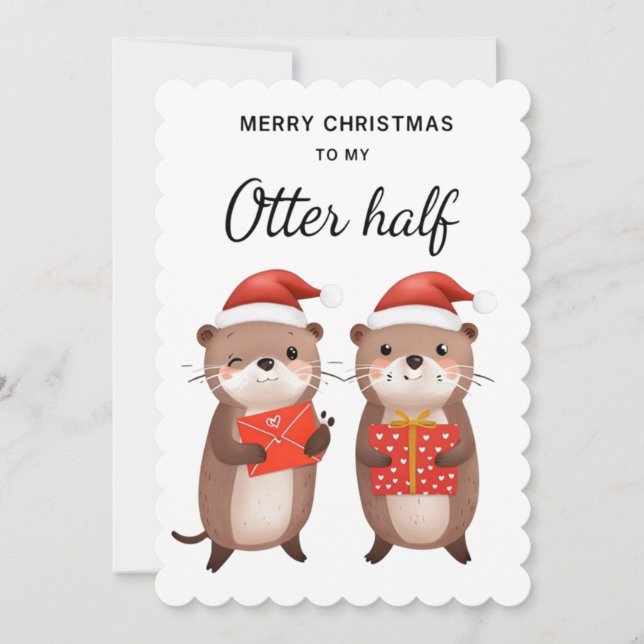 Funny Otter Christmas Card for Husband, Wife (Front)