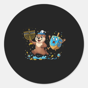 Funny Otter Dreidel Menorah Hanukkah Kids Womens M Classic Round Sticker