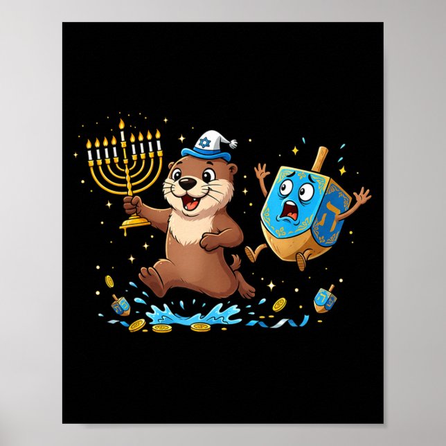 Funny Otter Dreidel Menorah Hanukkah Kids Womens M Poster (Front)