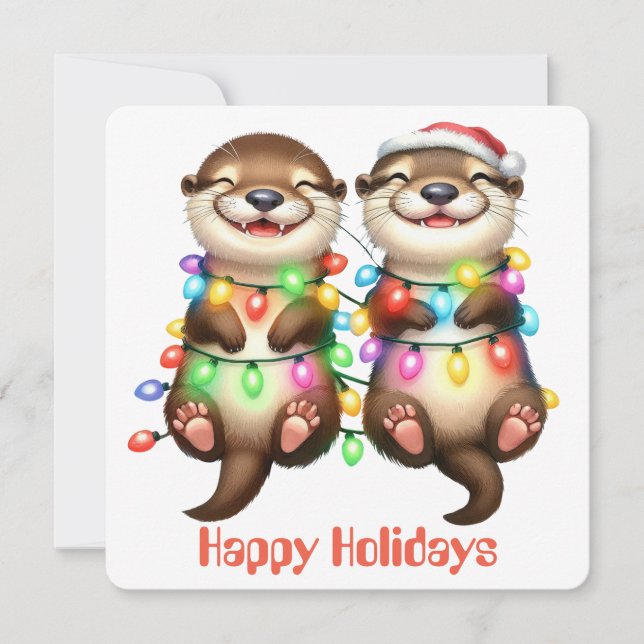 Funny Otter Holiday Greeting Card (Front)