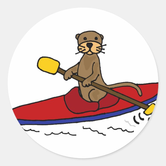 Funny Otter Kayaking Classic Round Sticker (Front)