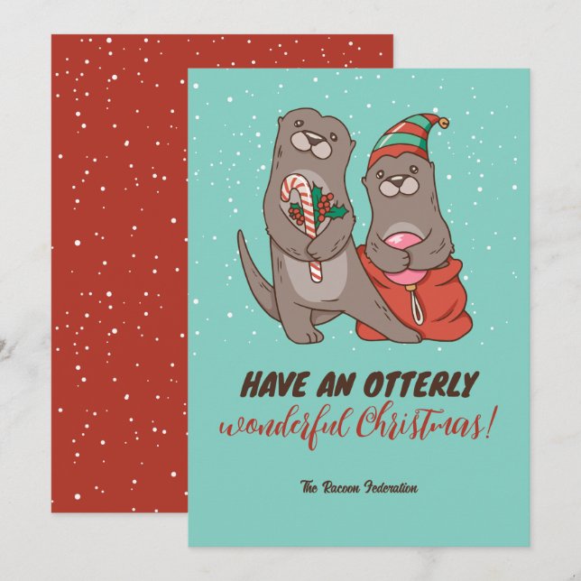 Funny Otter Pun Winter Holiday Merry Christmas Card (Front/Back)