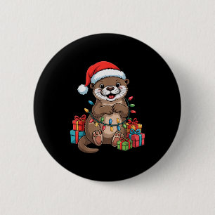 Funny Otter Santa Hat Animals Lovers Ugly Christma 6 Cm Round Badge