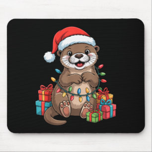 Funny Otter Santa Hat Animals Lovers Ugly Christma Mouse Mat