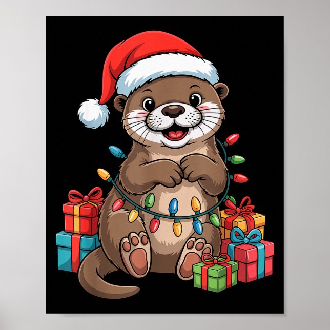 Funny Otter Santa Hat Animals Lovers Ugly Christma Poster (Front)
