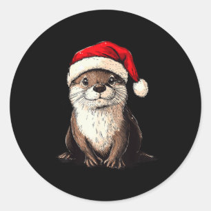 Funny Otter Santa Hat Xmas Otter Lovers Christmas  Classic Round Sticker