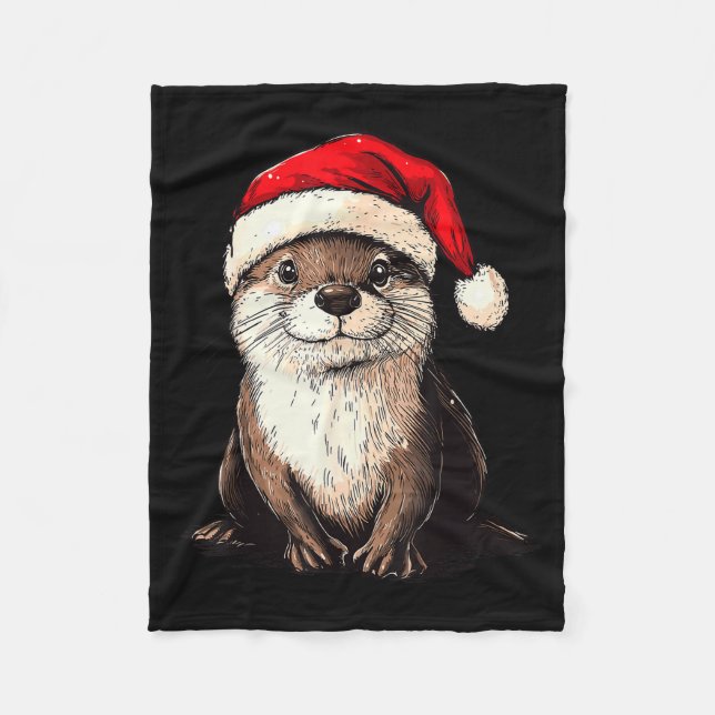 Funny Otter Santa Hat Xmas Otter Lovers Christmas  Fleece Blanket (Front)