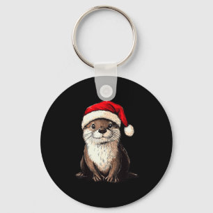 Funny Otter Santa Hat Xmas Otter Lovers Christmas  Key Ring