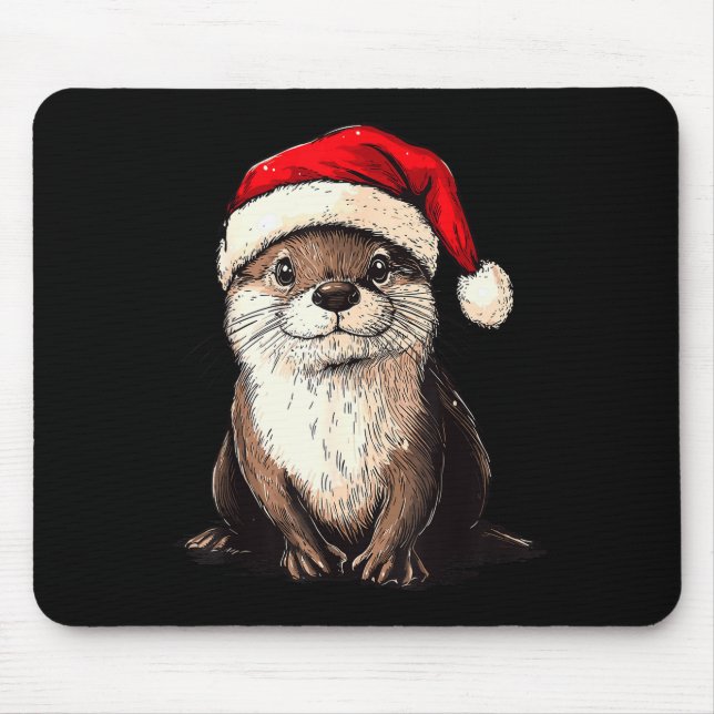 Funny Otter Santa Hat Xmas Otter Lovers Christmas  Mouse Mat (Front)