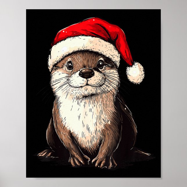 Funny Otter Santa Hat Xmas Otter Lovers Christmas  Poster (Front)