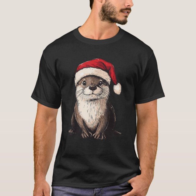 Funny Otter Santa Hat Xmas Otter Lovers Christmas  T-Shirt (Front)