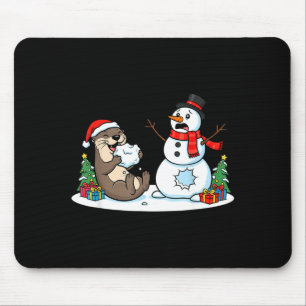 Funny Otter Snowman Christmas Tree Xmas Womens Men Mouse Mat