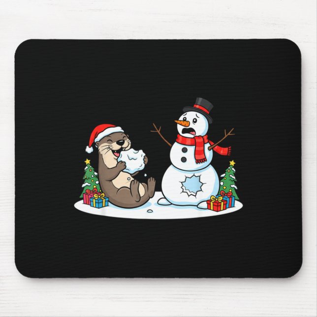 Funny Otter Snowman Christmas Tree Xmas Womens Men Mouse Mat (Front)