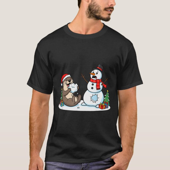 Funny Otter Snowman Christmas Tree Xmas Womens Men T-Shirt (Front)