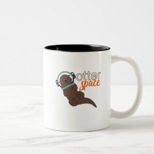 Funny Otter Space Animal Cartoon and Humour Two-Tone Coffee Mug