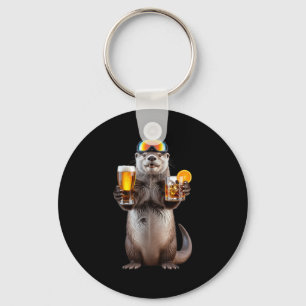 Funny otter with beer and ski snowboard vacations  key ring