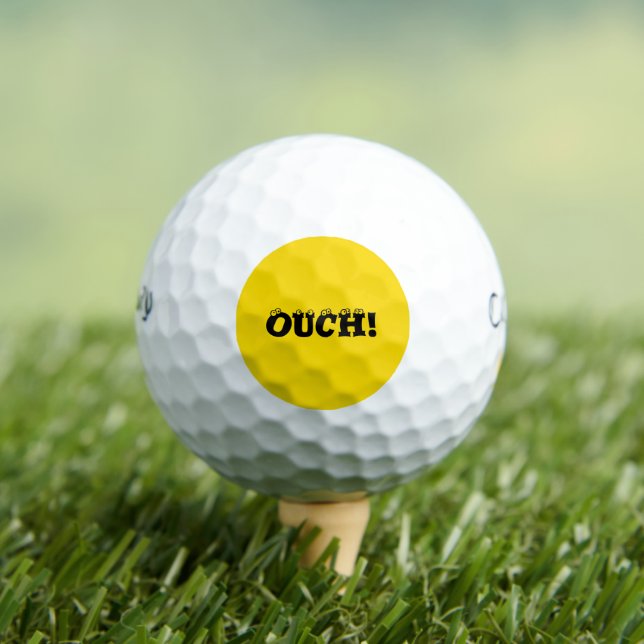 Funny "ouch!" Yellow Typography Text Design Golf Balls (Insitu Tee)